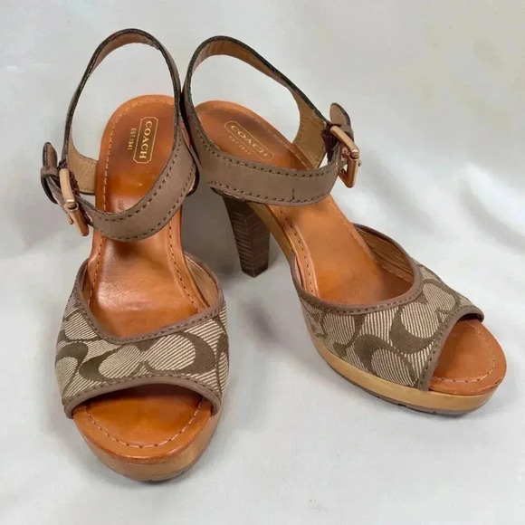 Coach Elanna Size 8.5B Platform Heels Logo Designer Luxury Clogs - Picture 1 of 9